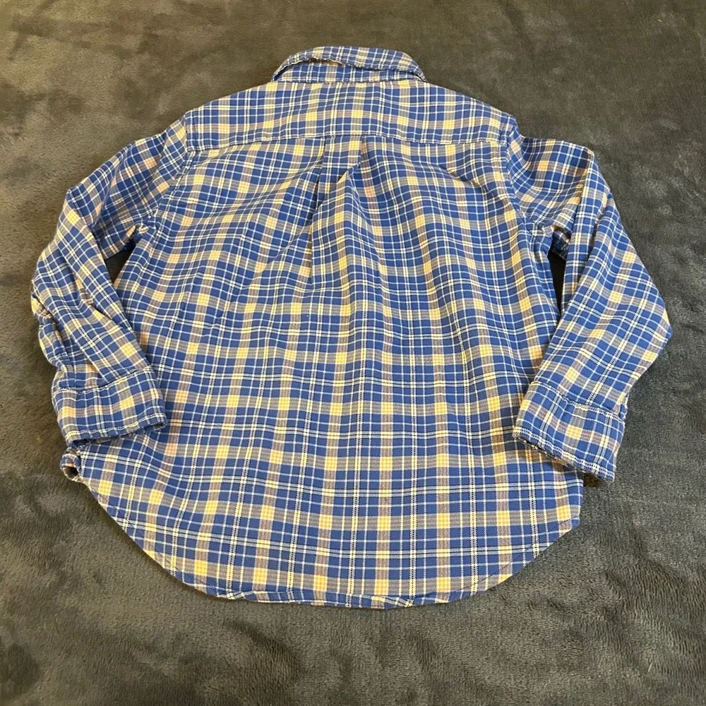 Ralph Lauren Plaid Button Down Shirt Kids 3T Blue Yellow Long Sleeve